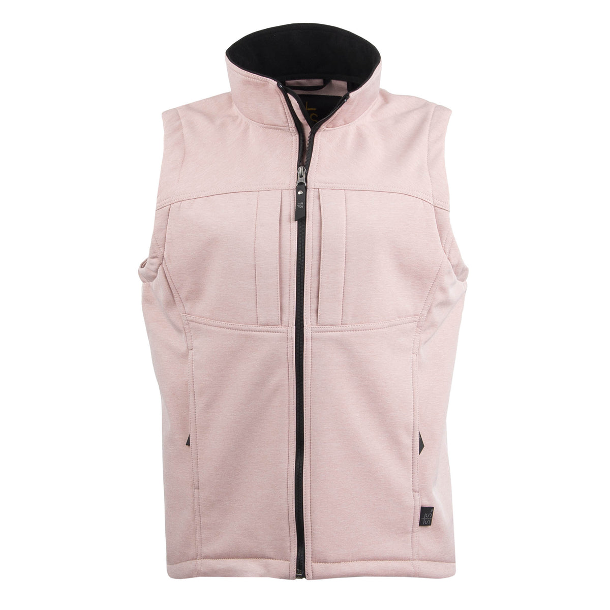 Women's pink Weston softshell vest with zip front closure and exterior hand warming pockets.