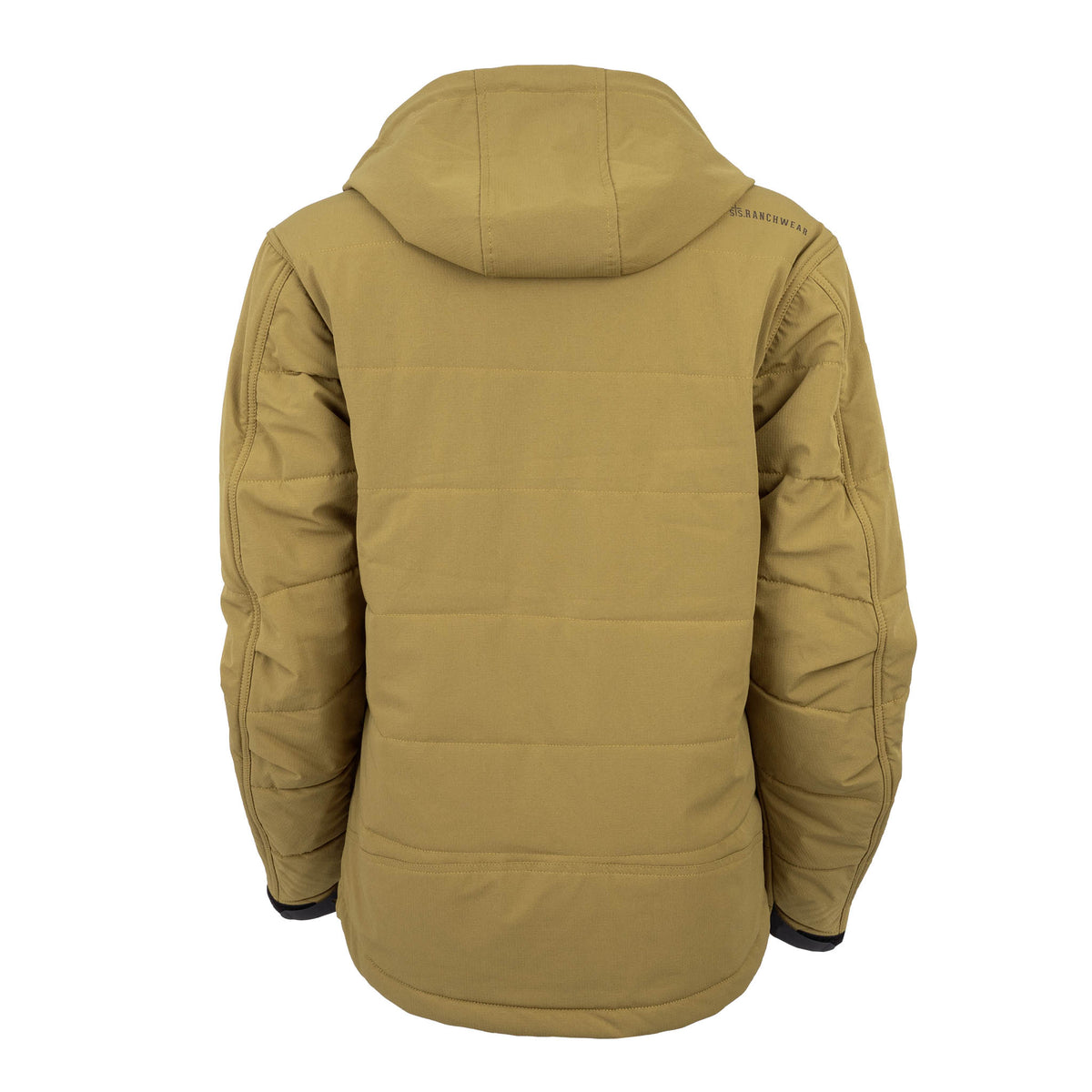 Brown winter jacket with a hood on a white background.