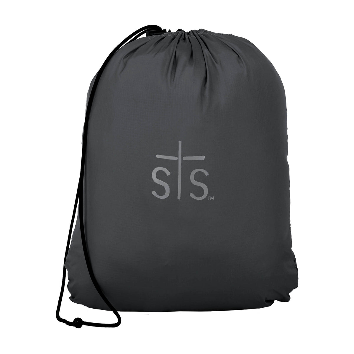 Black stuff bag for jacket with STS logo displayed on a white background.