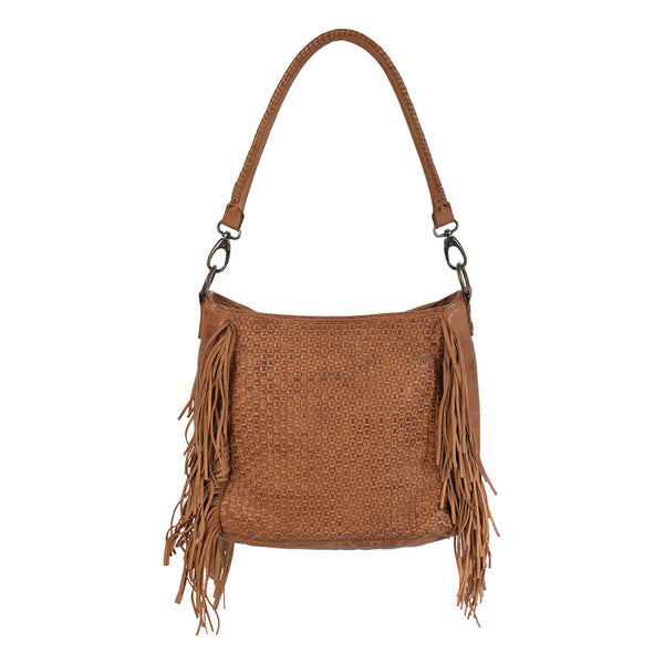 Hand Tooled Western Fringe Bag Genuine Leather Womens 