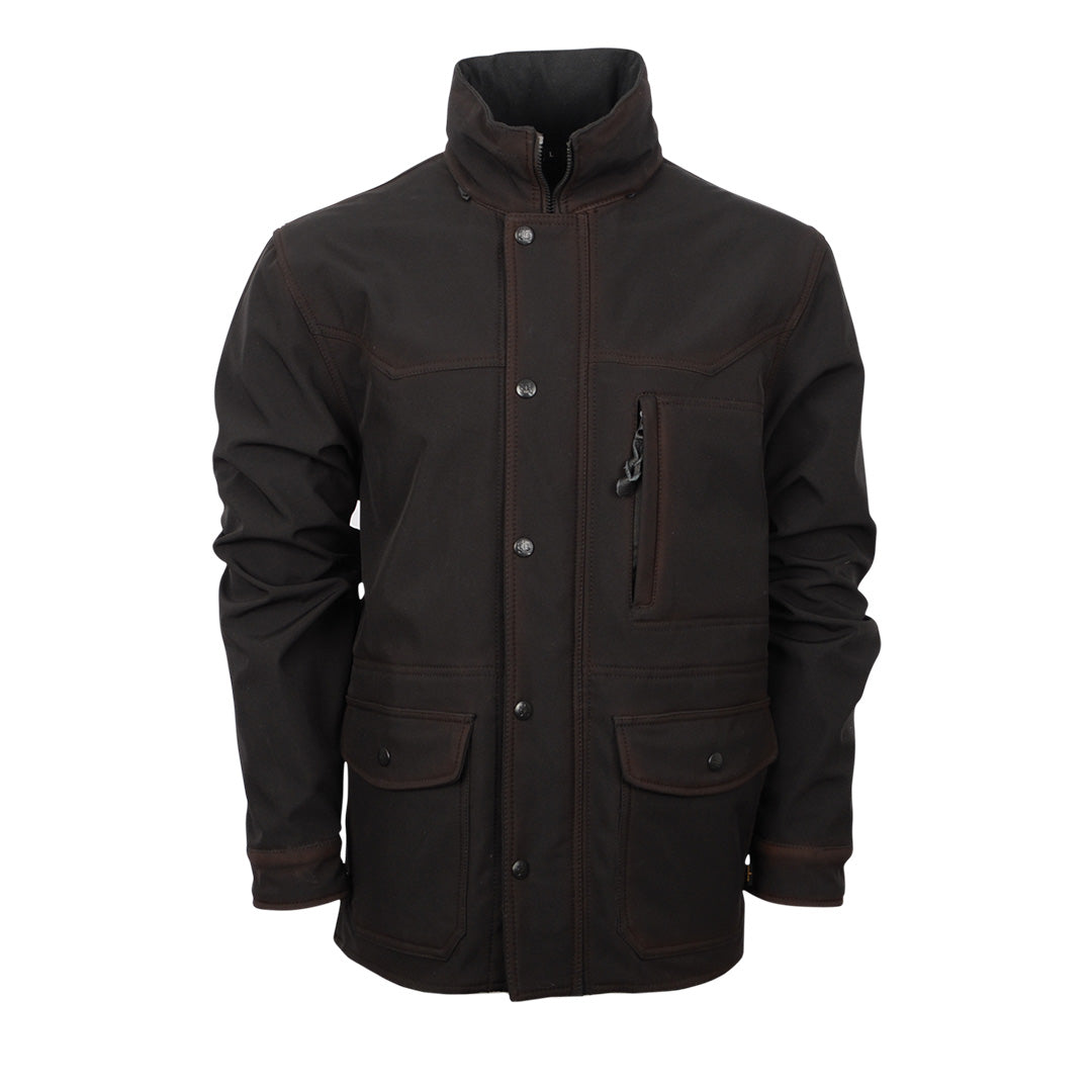 A black youth Brazos jacket with a water-resistant shell, hood, side snaps, cuffs, and multiple exterior pockets.