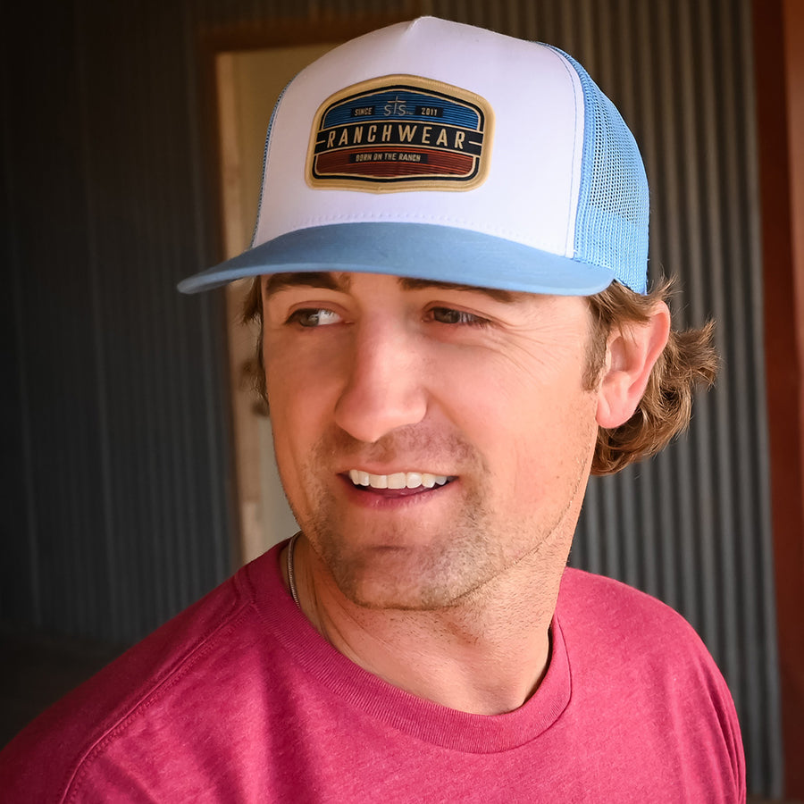 STS Striped Hexagon Patch Hat - White & Carolina Blue