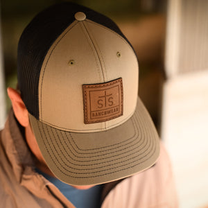 STS Lasered Leather Patch Hat - Loden & Black