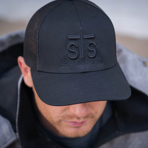 STS Puff Embroidery Hat - Black & Black