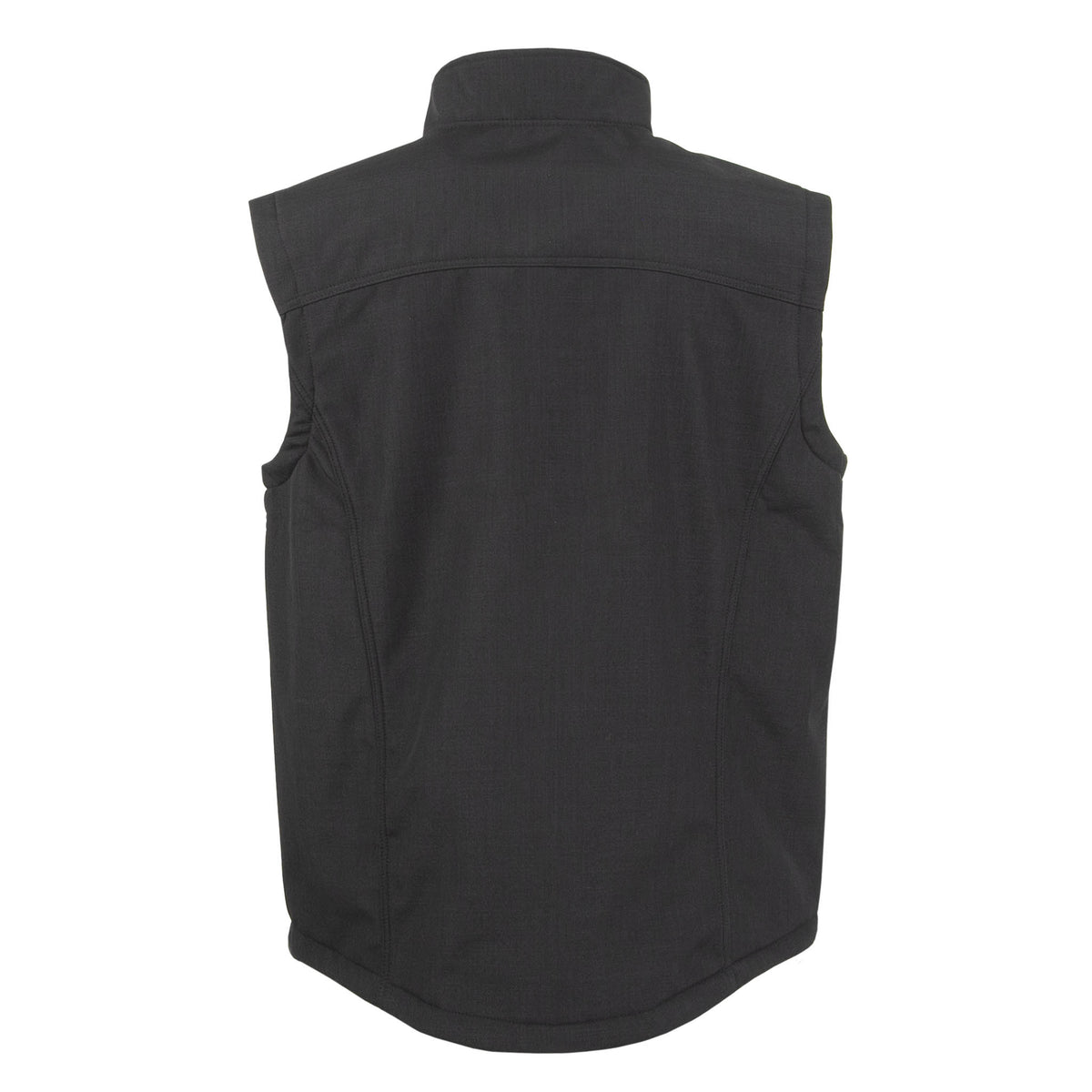 Back of a black vest on a white background.