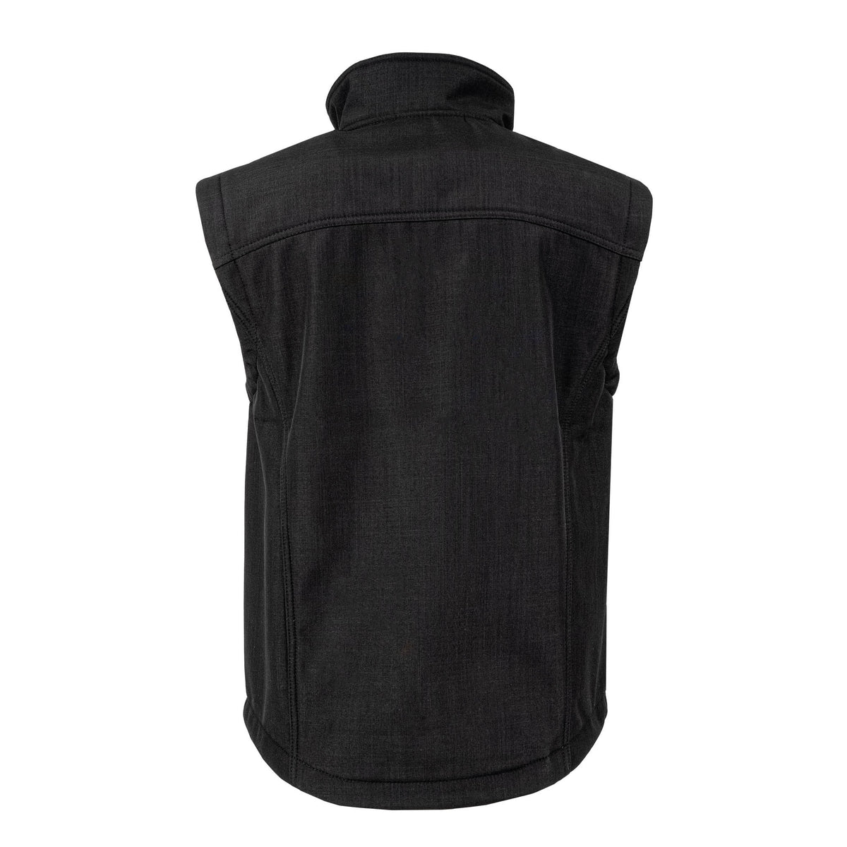 Back of a black vest on a white background.