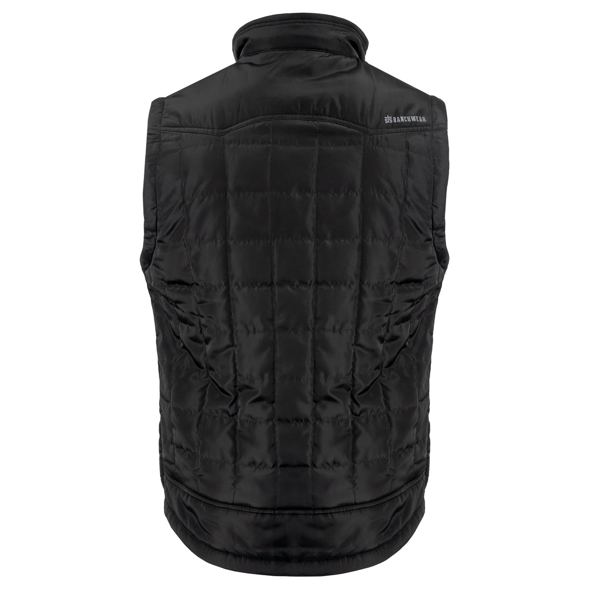 back of our black vest with double zip closure and classic western yoke accents on white background