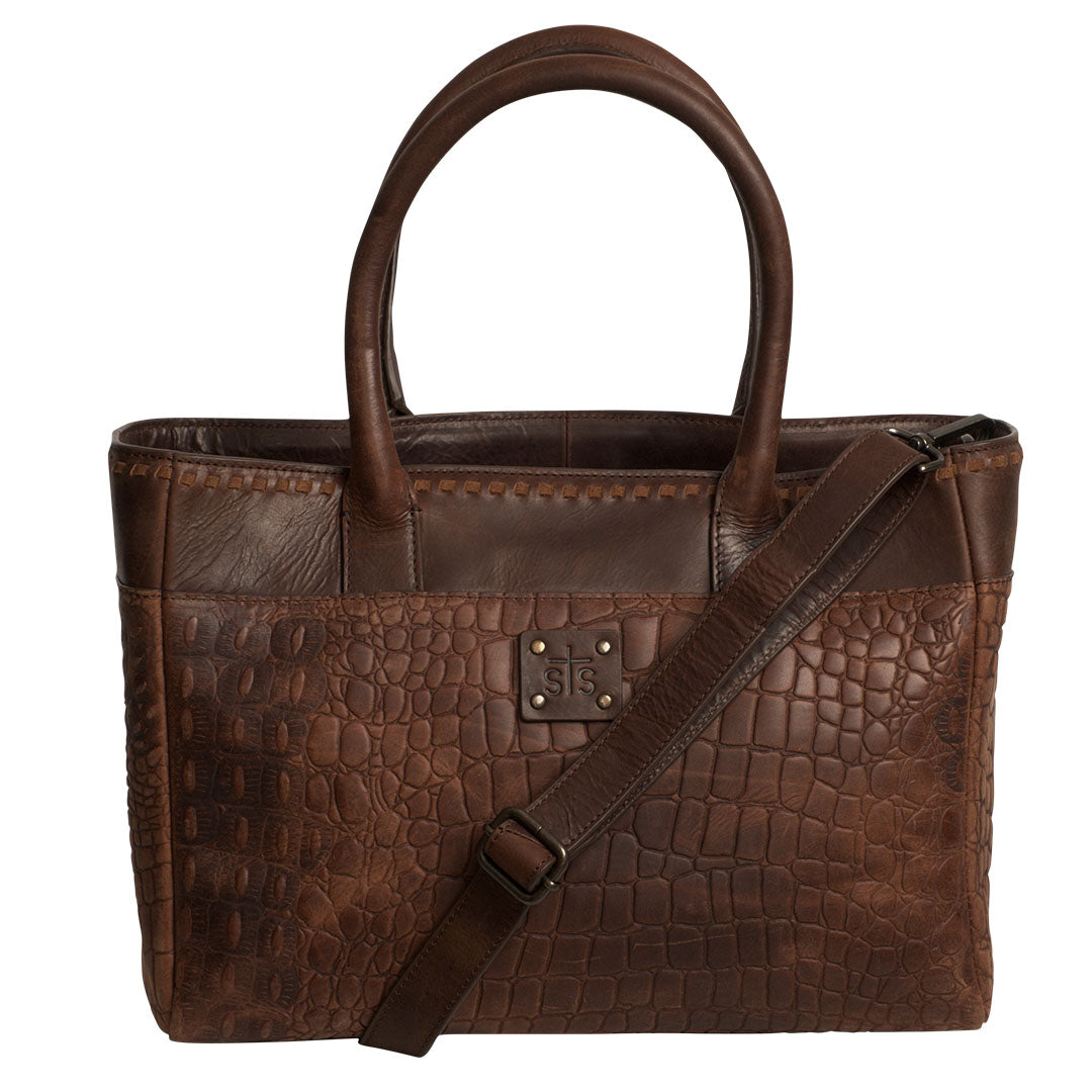 croc embossed leather satchel