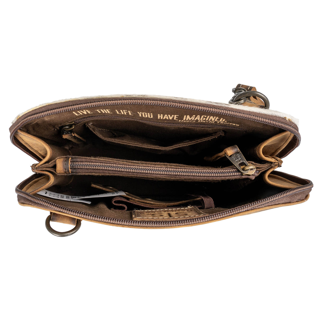Brown leather pouch with zipper on a white background.