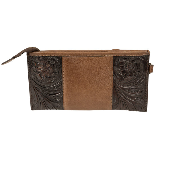 Trousse De Toilette STS Boho Cowgirl - Cuir Marron/beige - Réf. STS-34807 - Neuf Avec étiquettes