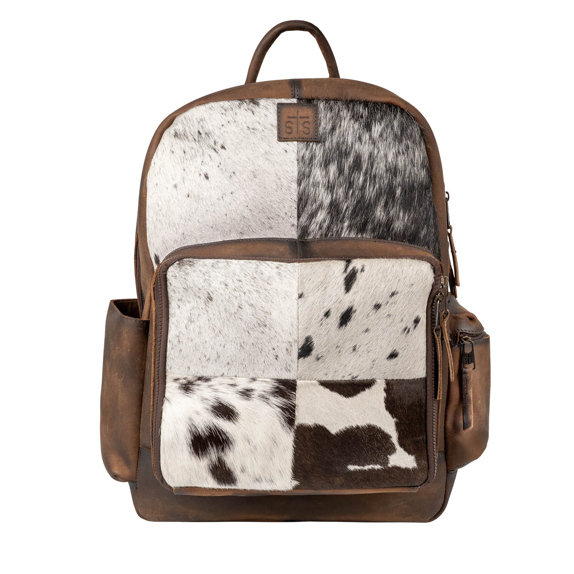 cow leather backpack Personalised Black+White Cowhide for Work, School and College Carry it by the tote handles Cow Head Leather Backpack