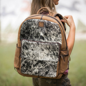 diamond cowhide leather backpack Black White Patchwork Adjustable leather shoulder straps Handmade Cowhide Hairon Backpack |