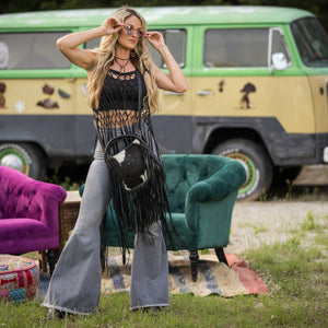 Indie Cowhide Sugar Satchel - Black