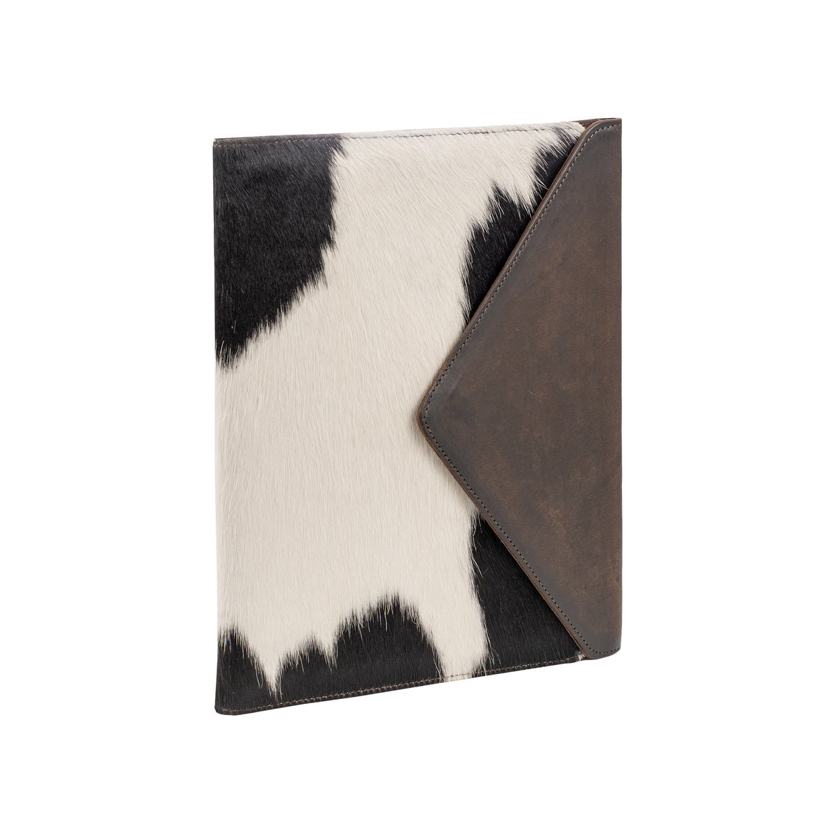 leather and cowhide magnetic closure envelope binder on white background