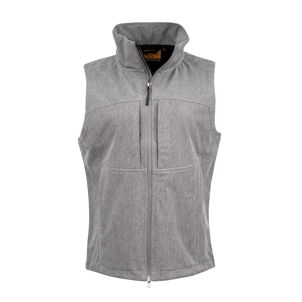 gray fleece lined, zip up vest on white background