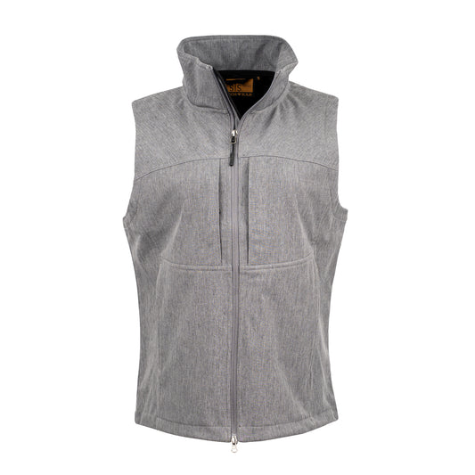 gray fleece lined, zip up vest on white background