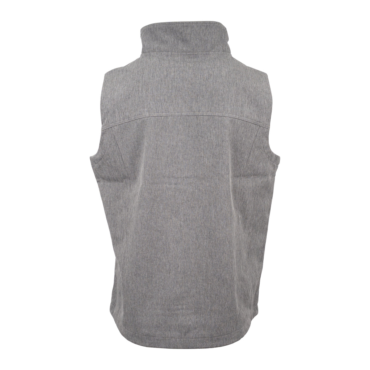 back of our gray fleece lined, zip up vest on white background