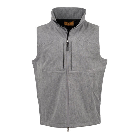 gray fleece lined, zip up vest on white background