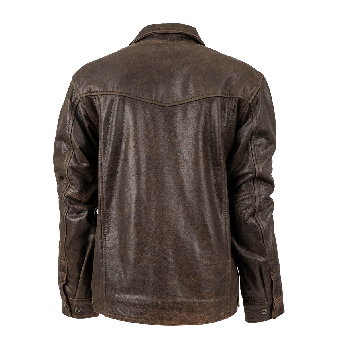 Back of youth genuine leather Rifleman jacket with adjustable snap cuffs on wrists.