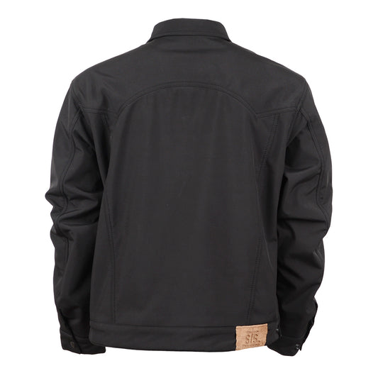 A youth black Brumby jacket with snap adjustable cuffs and western yoke accents on a white background.