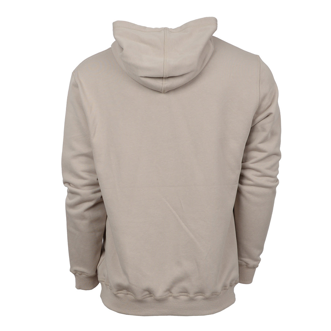 A gray unisex hoodie with a hood on a white background.