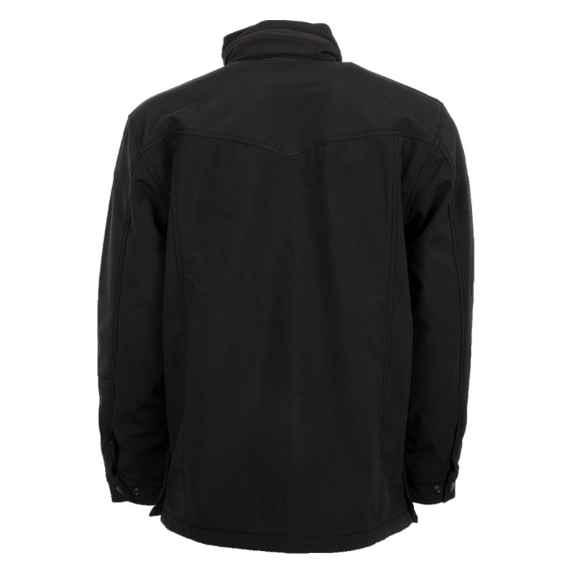A black youth jacket with double snaps on the waist, snap cuffs and featuring a packable hood on a white background.